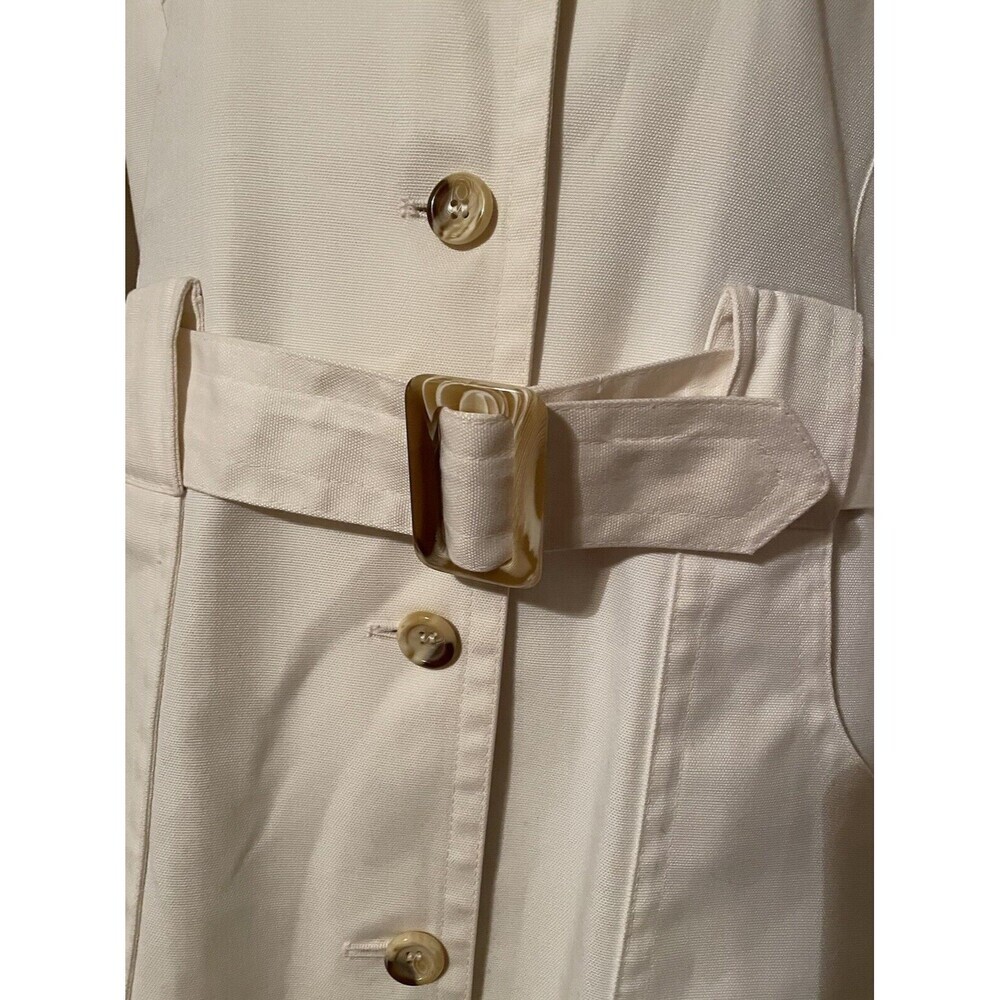 London Fog Off White Maincoat Trench Coat Faux Tortoise Buttons & Buckle - Picture 3 of 16